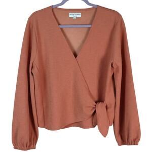 Texture Thread Madewell Coral Terracotta Wrap Blouse Balloon Bishop Sleeve Large